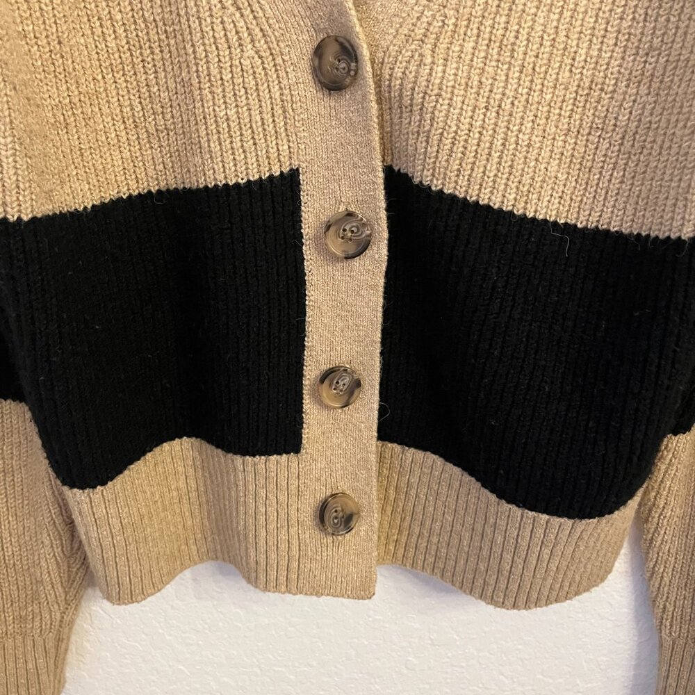 Old Navy Chunky Striped Boyfriend Cardigan S Black Tan Cotton Blend - Picture 4 of 7